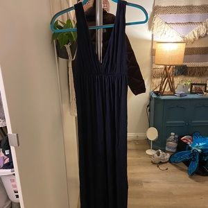Navy blue plunge maxi dress